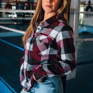 Women's Southpaw Like New Flannel. Wine, black and white.